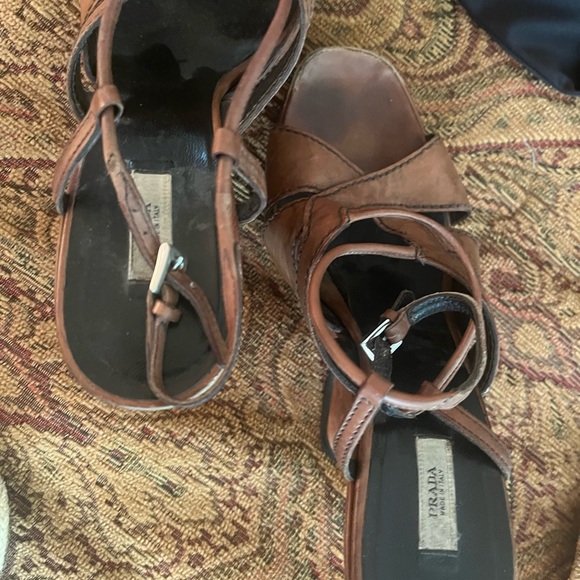 PRADA Brown leather wedges size 9 - Picture 5 of 10